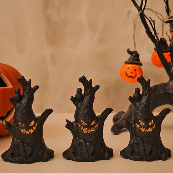 Halloween Ghost Face Tree Stump Lantern LED Candle Lights Decoration Holiday Ambience Ornament - Image 4