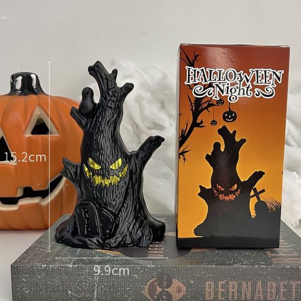 Halloween Ghost Face Tree Stump Lantern LED Candle Lights Decoration Holiday Ambience Ornament - Image 6
