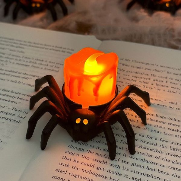 LED Halloween Spider Candle Light Electronic Ambient Decorative Night Lamp Desktop Ornament (Warm Light) - Image 2