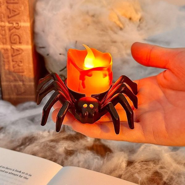 LED Halloween Spider Candle Light Electronic Ambient Decorative Night Lamp Desktop Ornament (Warm Light) - Image 4