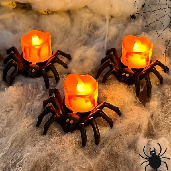 LED Halloween Spider Candle Light Electronic Ambient Decorative Night Lamp Desktop Ornament (Warm Light) - Image 5