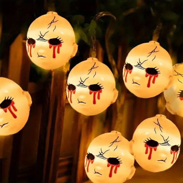 LED Halloween Decoration Atmosphere Layout Ghost Face Light String, Model: 1.5m 10 LEDs Always On (Warm White) - Image 7
