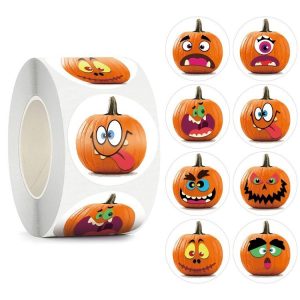 500pcs / Roll 25mm Halloween Party Favors Label Stickers DIY Decorative Labels Cute Smile Pumpkin Seal Stickers