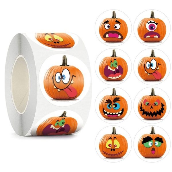 500pcs / Roll 25mm Halloween Party Favors Label Stickers DIY Decorative Labels Cute Smile Pumpkin Seal Stickers