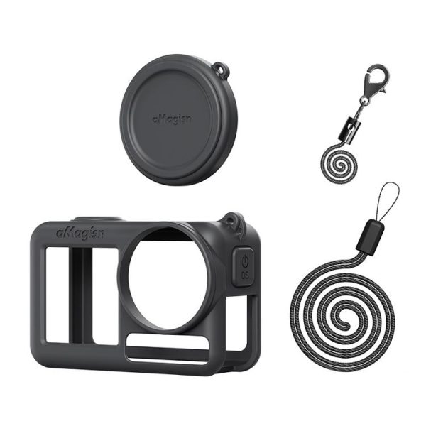 DJI Osmo Action 5 Pro aMagisn Silicone Protective Case with Lanyard and Lens Cap (Black)