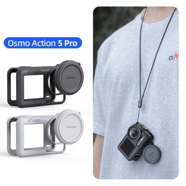 DJI Osmo Action 5 Pro aMagisn Silicone Protective Case with Lanyard and Lens Cap (Black) - Image 2