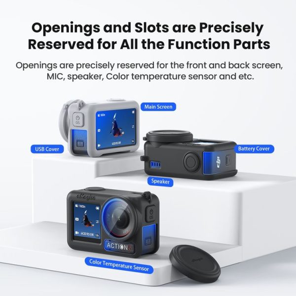 DJI Osmo Action 5 Pro aMagisn Silicone Protective Case with Lanyard and Lens Cap (Black) - Image 5