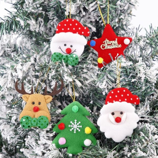 5pcs / Bag Christmas Tree Pendant Cartoon Santa Claus Elk Snowman Pentagram Plush Dolls Hanging Ornaments - Image 2