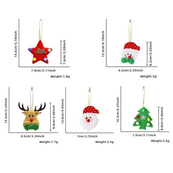 5pcs / Bag Christmas Tree Pendant Cartoon Santa Claus Elk Snowman Pentagram Plush Dolls Hanging Ornaments - Image 3