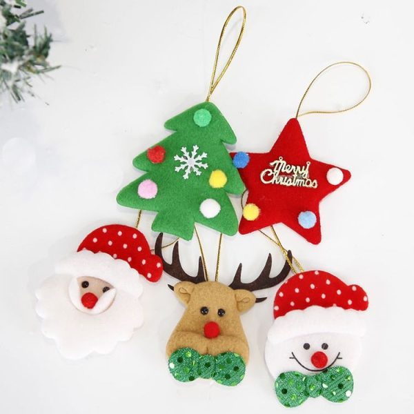 5pcs / Bag Christmas Tree Pendant Cartoon Santa Claus Elk Snowman Pentagram Plush Dolls Hanging Ornaments - Image 4