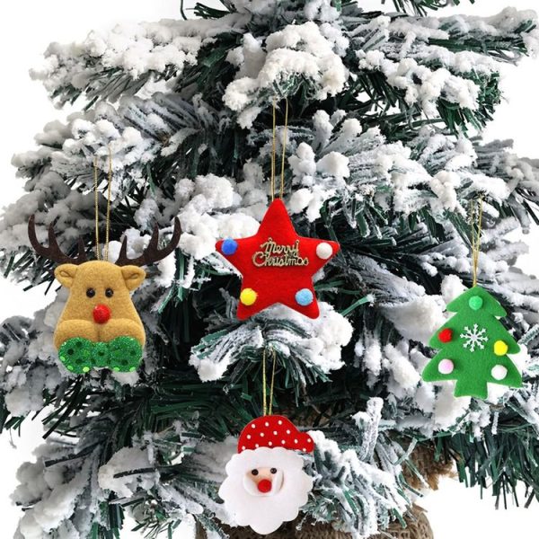 5pcs / Bag Christmas Tree Pendant Cartoon Santa Claus Elk Snowman Pentagram Plush Dolls Hanging Ornaments - Image 6