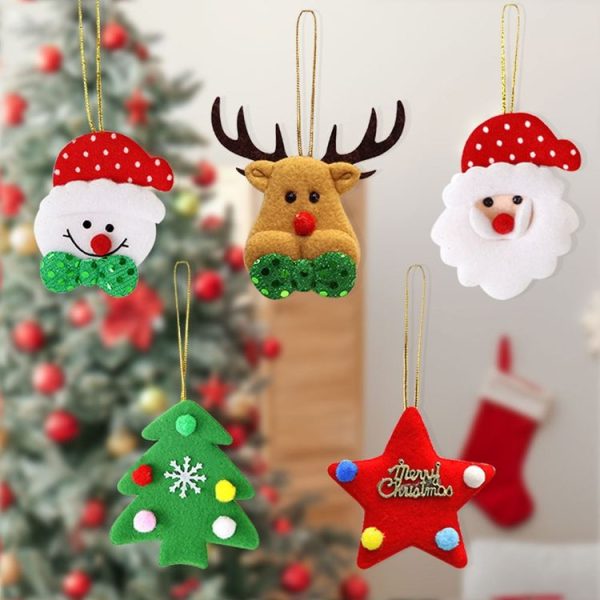 5pcs / Bag Christmas Tree Pendant Cartoon Santa Claus Elk Snowman Pentagram Plush Dolls Hanging Ornaments - Image 7
