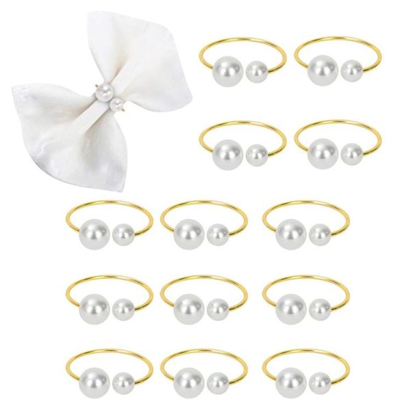 10pcs / Bag Pearl Napkin Rings Metal Napkin Buckles Christmas Wedding Holiday Party Dinnig Table Decoration (Gold)