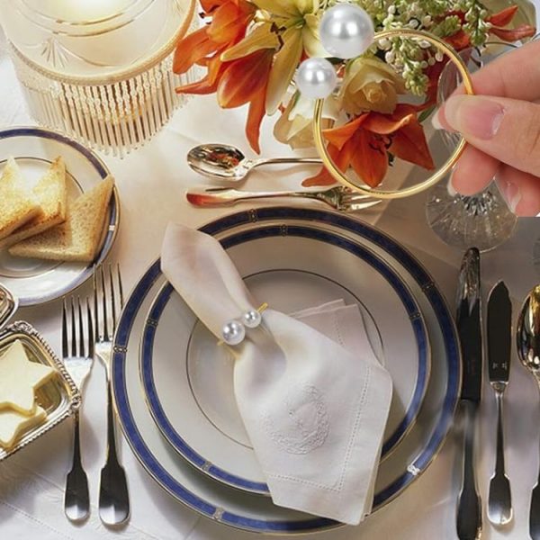 10pcs / Bag Pearl Napkin Rings Metal Napkin Buckles Christmas Wedding Holiday Party Dinnig Table Decoration (Gold) - Image 6