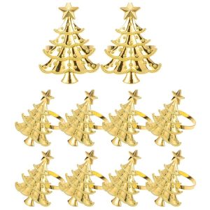 10pcs / Bag Christmas Tree Napkin Rings Metal Napkin Buckles Hotel Dinner Table Decoration (Gold)