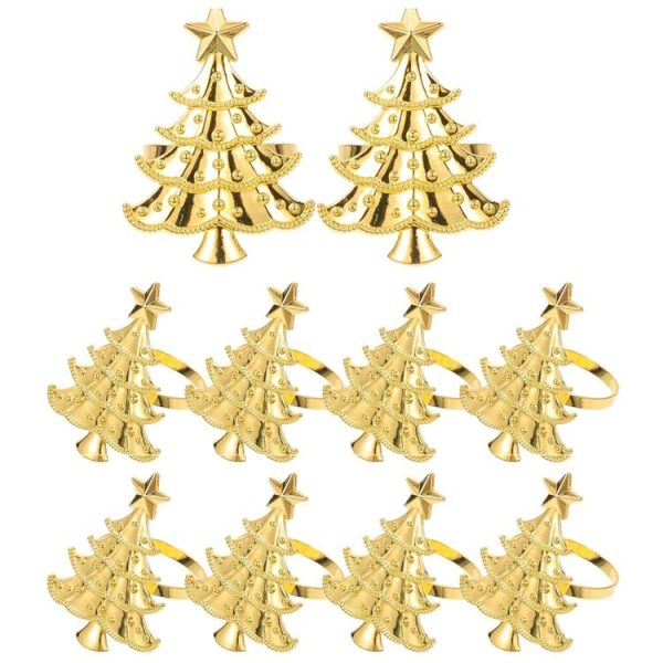 10pcs / Bag Christmas Tree Napkin Rings Metal Napkin Buckles Hotel Dinner Table Decoration (Gold)