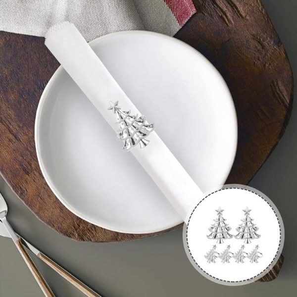 10pcs / Bag Christmas Tree Napkin Rings Metal Napkin Buckles Hotel Dinner Table Decoration (Gold) - Image 2