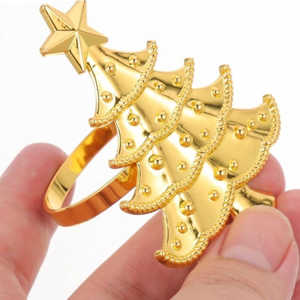 10pcs / Bag Christmas Tree Napkin Rings Metal Napkin Buckles Hotel Dinner Table Decoration (Gold) - Image 6