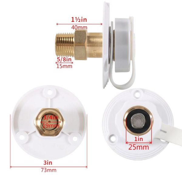 Brass Water Inlet Check Valve For Yacht RV With Adapter (White) - Image 3