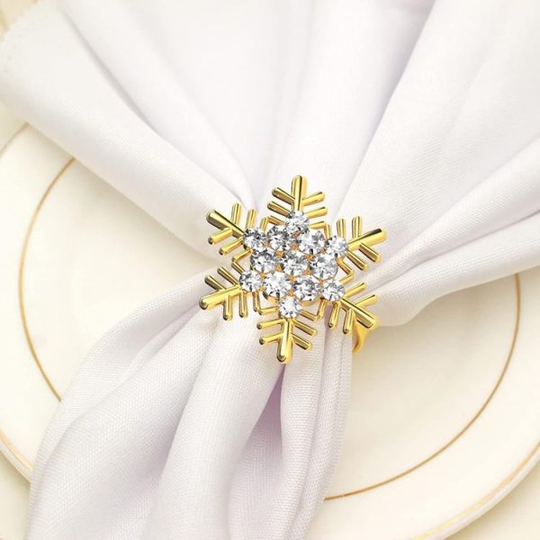 Snowflake Christmas Napkin Ring Napkin Buckle Table Decoration for Christmas Thanksgiving Party (Gold) - Image 2