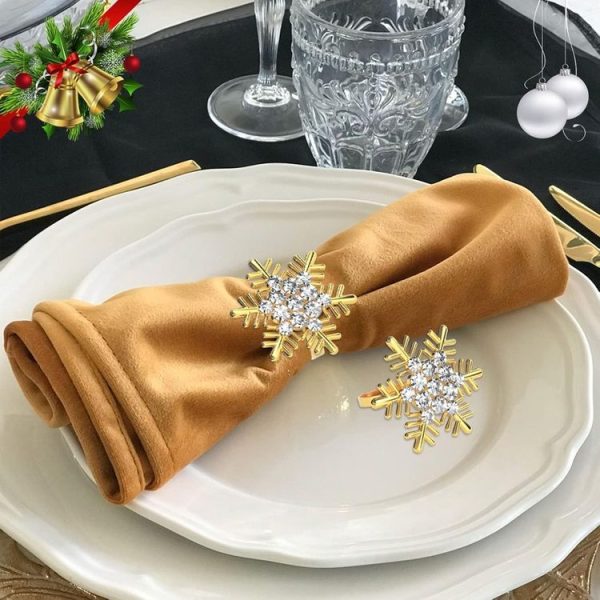 Snowflake Christmas Napkin Ring Napkin Buckle Table Decoration for Christmas Thanksgiving Party (Gold) - Image 5