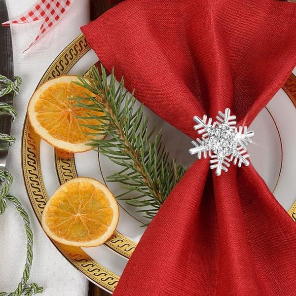Snowflake Christmas Napkin Ring Napkin Buckle Table Decoration for Christmas Thanksgiving Party (Gold) - Image 6