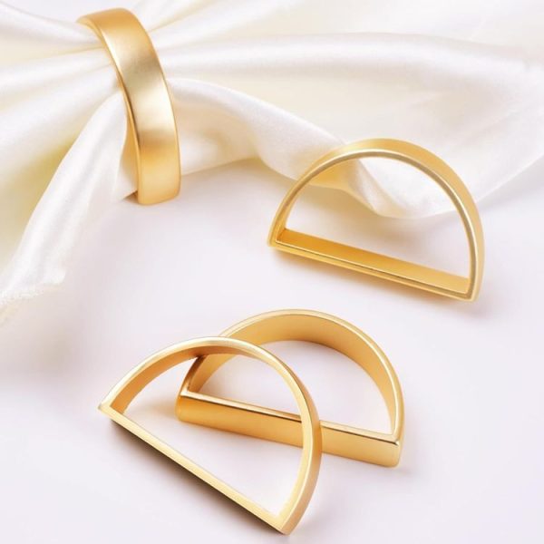 10pcs / Bag Napkin Rings Semicircle Napkin Buckles Wedding Banquet New Year Table Setting Decor (Gold) - Image 4