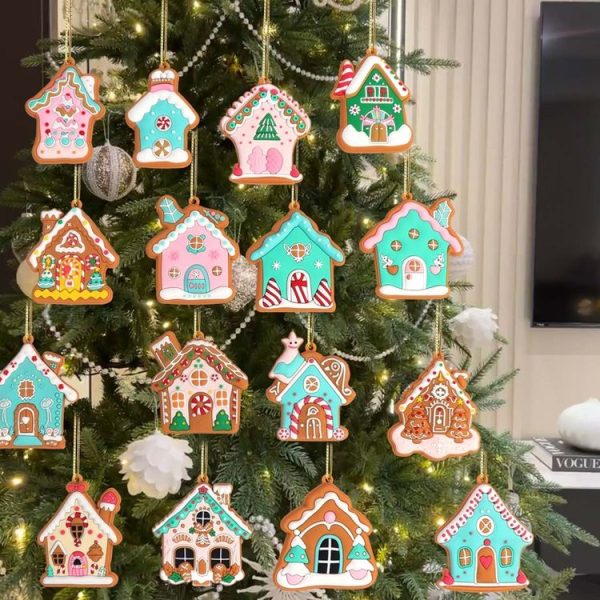 16pcs / Set PVC Christmas House Pendants Christmas Tree Decorations Scene Arrangement Props - Image 2