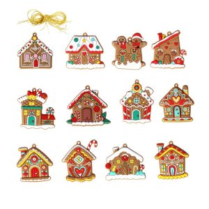 12pcs / Set House Christmas Decorations Pendants PVC Hanging Christmas Tree Ornaments Scene Arrangement Props