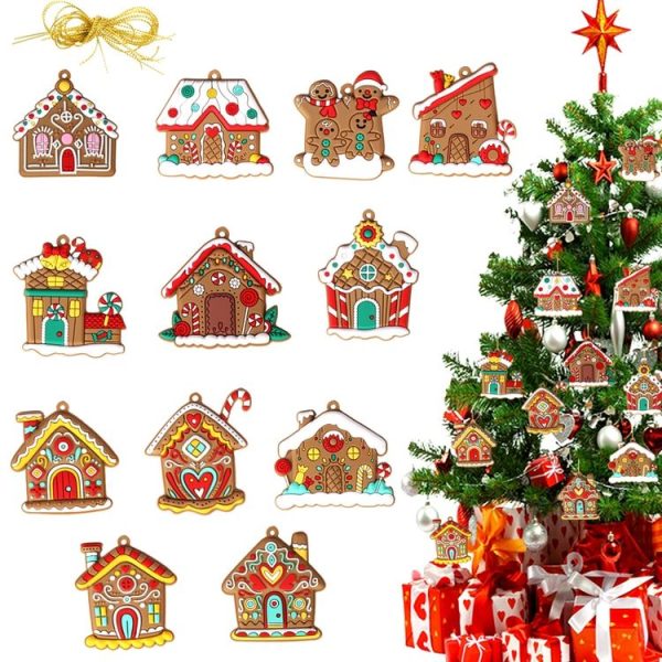 12pcs / Set House Christmas Decorations Pendants PVC Hanging Christmas Tree Ornaments Scene Arrangement Props - Image 3