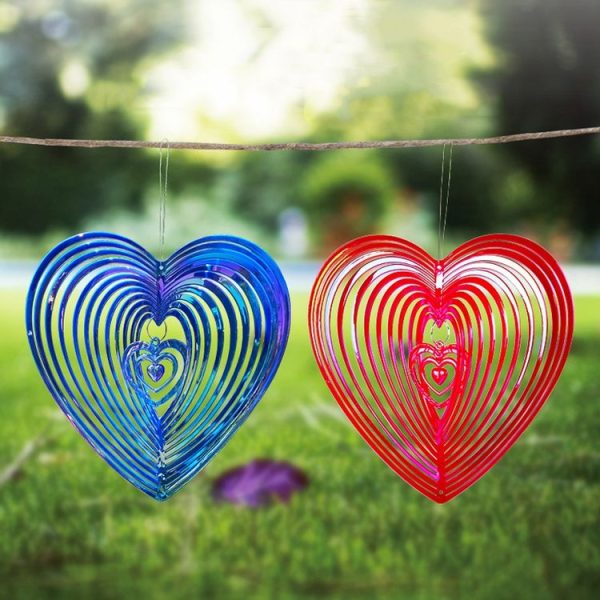 Outdoor Wind Chime Heart Shape Bird Repeller Garden Decoration Bird Catcher (Red) - Image 2