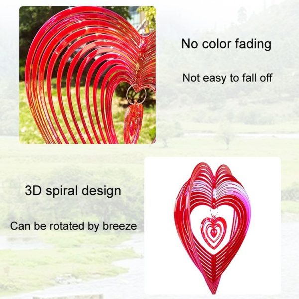 Outdoor Wind Chime Heart Shape Bird Repeller Garden Decoration Bird Catcher (Red) - Image 4