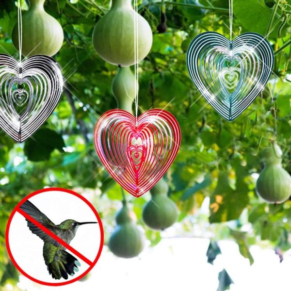 Outdoor Wind Chime Heart Shape Bird Repeller Garden Decoration Bird Catcher (Red) - Image 6