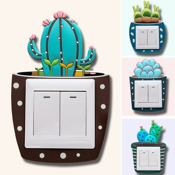 Luminous Three-dimensional Cactus Switch Sticker Socket Panel Cover Decor, Style: Cactus - Image 2