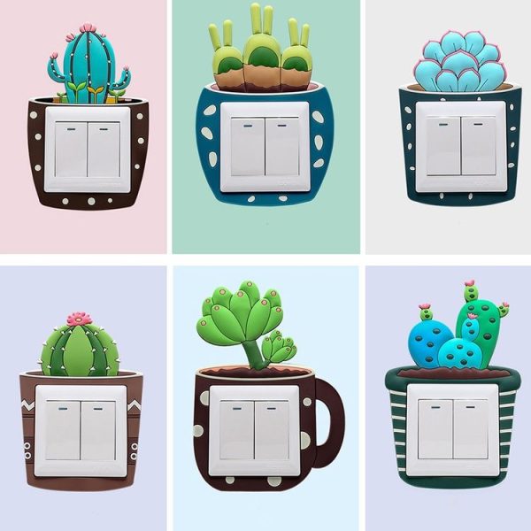 Luminous Three-dimensional Cactus Switch Sticker Socket Panel Cover Decor, Style: Cactus - Image 3