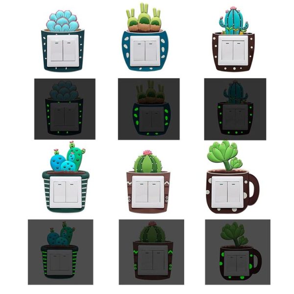 Luminous Three-dimensional Cactus Switch Sticker Socket Panel Cover Decor, Style: Cactus - Image 4