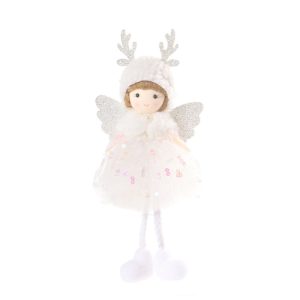 Christmas Tree Pendant Beaded Saree Angel Girl Hanging Decoration Children Cute Doll Gift (White)