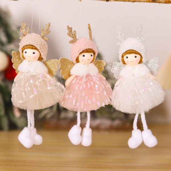 Christmas Tree Pendant Beaded Saree Angel Girl Hanging Decoration Children Cute Doll Gift (White) - Image 2
