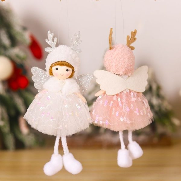 Christmas Tree Pendant Beaded Saree Angel Girl Hanging Decoration Children Cute Doll Gift (White) - Image 4