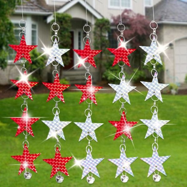 Garden Bird Repellent Decorative Pentagram Hanging Laser Reflective Piece (Red+Silver) - Image 2