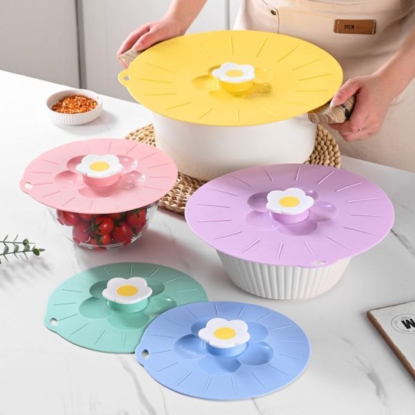 Small Cute Flower Silicone Freshness Lid Kitchen Household Food Dustproof Cover (Yellow) - Image 10