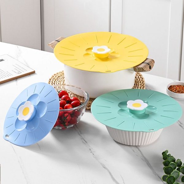 Small Cute Flower Silicone Freshness Lid Kitchen Household Food Dustproof Cover (Yellow) - Image 2
