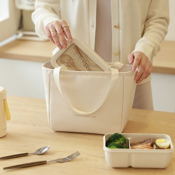 Women Tote Lunch Bag Portable Outdoor Picnic Bento Lunchbox Food Cooler Thermal Bag (White) - Image 2