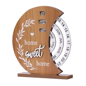 Wooden Manual Rotating Perpetual Calendar Home Decoration Ornaments (Moon)