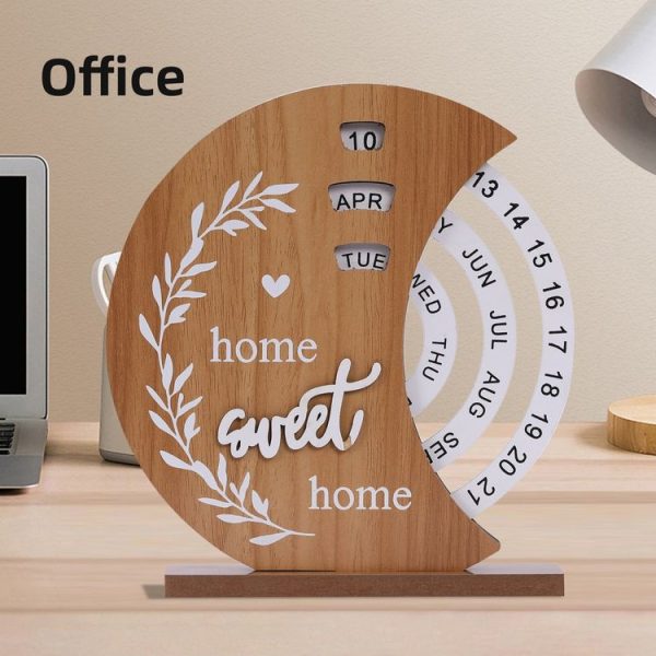 Wooden Manual Rotating Perpetual Calendar Home Decoration Ornaments (Moon) - Image 2