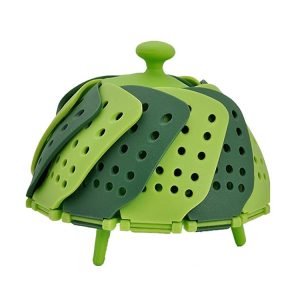 Household Foldable Plastic Lotus Steamer Kitchen Drainage Vegetable Storage Basket (Green)