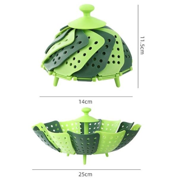 Household Foldable Plastic Lotus Steamer Kitchen Drainage Vegetable Storage Basket (Green) - Image 3