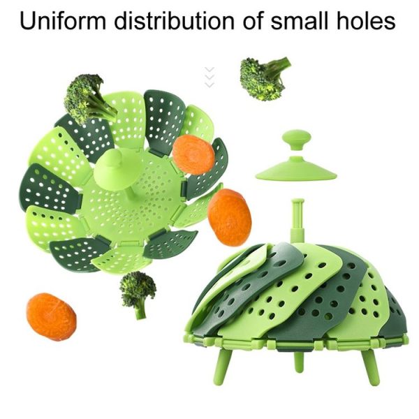 Household Foldable Plastic Lotus Steamer Kitchen Drainage Vegetable Storage Basket (Green) - Image 4