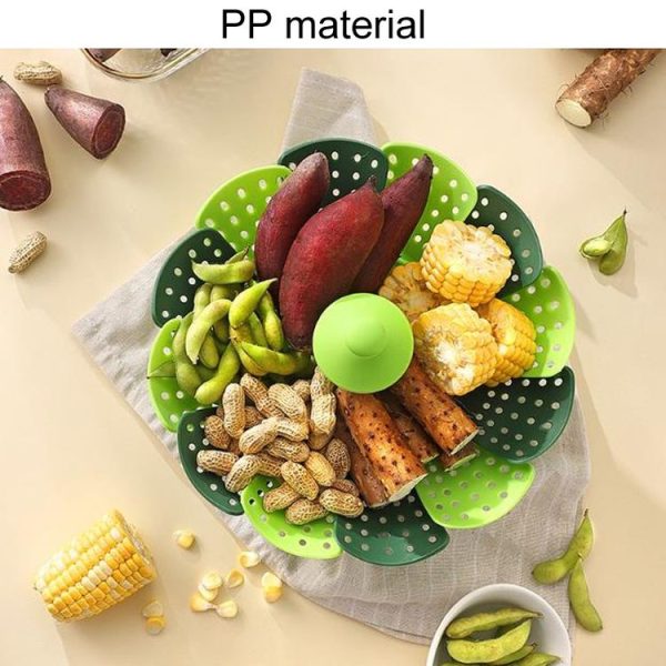 Household Foldable Plastic Lotus Steamer Kitchen Drainage Vegetable Storage Basket (Green) - Image 5