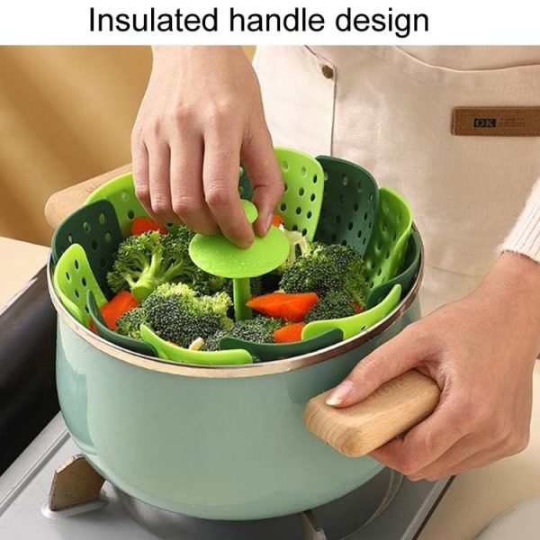 Household Foldable Plastic Lotus Steamer Kitchen Drainage Vegetable Storage Basket (Green) - Image 6